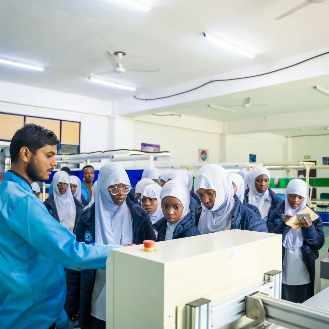 Tamayuz International Academy students on a laboratory tour, Musanze, Rwanda